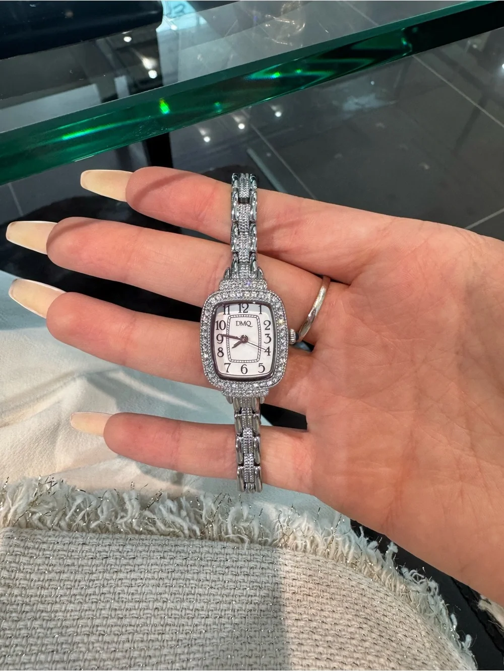 New Vintage DMQ Silver-Tone Crystal Watch